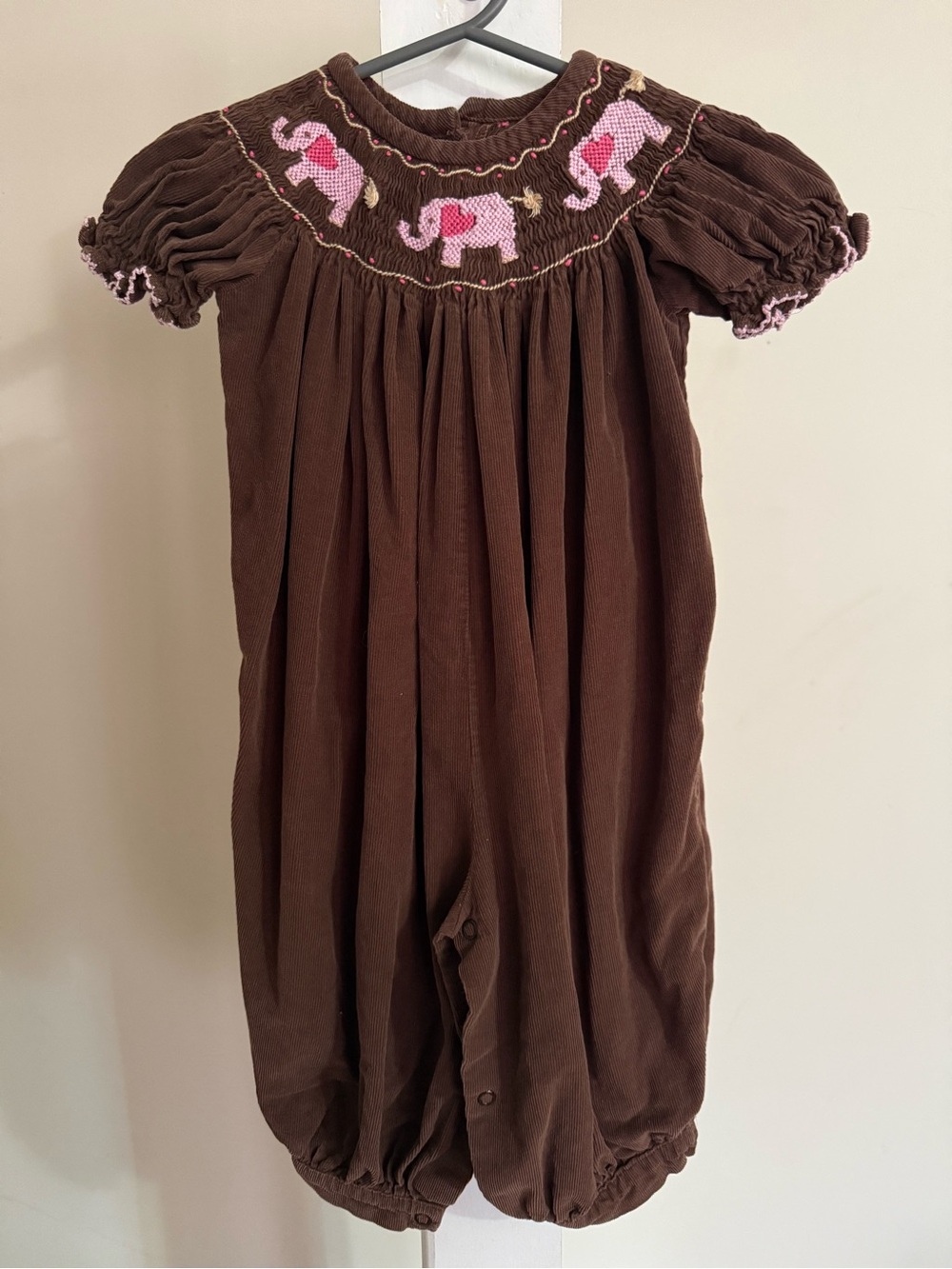 Little English Smocked Elephant Bubble Romper